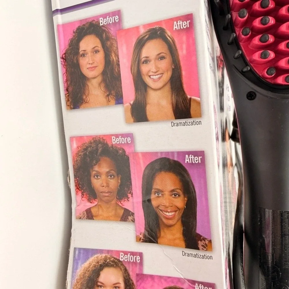 Ceramic Straightening Heated Brush SSMC4 Black Pink Travel 450F As Seen On Tv